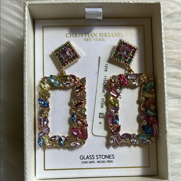 NWT NIB Christian Siriano Multicolor Pastel Gemstone Crystal Earrings - Picture 3 of 4